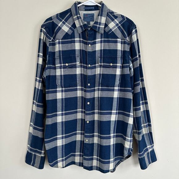 Lucky Brand Men's MEDIUM Flannel Shirt Plaid Button Front Long Sleeve Western - Picture 1 of 11